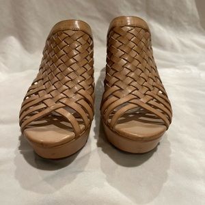 Chocolat Blu Web Woven Wedge Sandals Leather Cork Wedge Size 9
